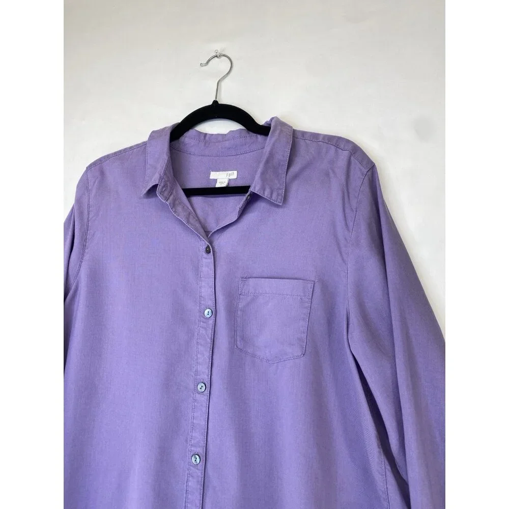 J Jill Blouse Women’s Sz Medium Long tall Purple Button Down Tencel Button Down